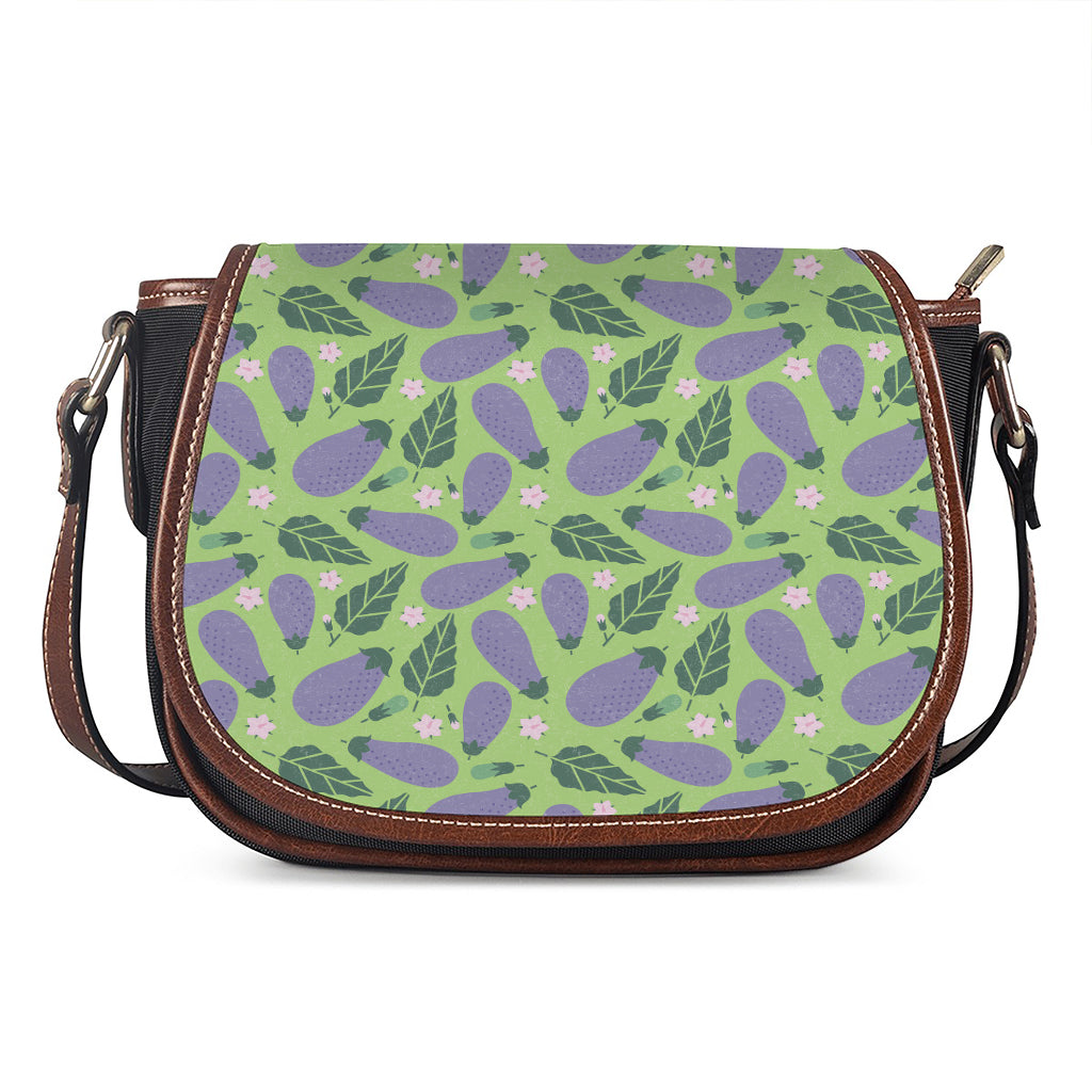 Eggplant With Leaves And Flowers Print Saddle Bag