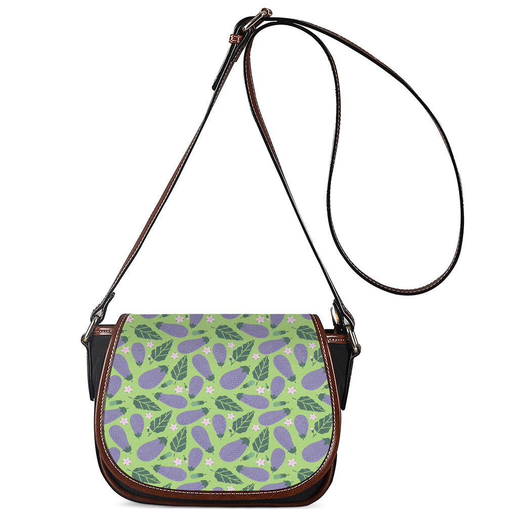 Eggplant With Leaves And Flowers Print Saddle Bag