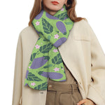 Eggplant With Leaves And Flowers Print Scarf