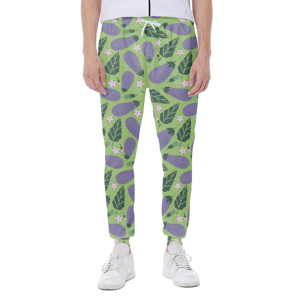 Eggplant With Leaves And Flowers Print Scuba Joggers