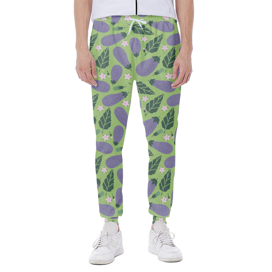 Eggplant With Leaves And Flowers Print Scuba Joggers