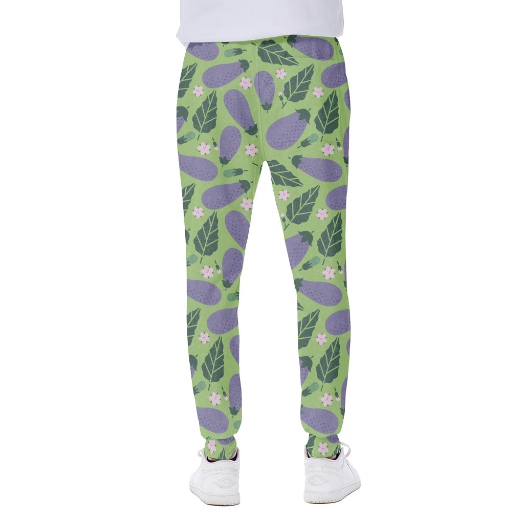 Eggplant With Leaves And Flowers Print Scuba Joggers