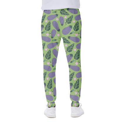 Eggplant With Leaves And Flowers Print Scuba Joggers