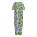 Eggplant With Leaves And Flowers Print Short Sleeve Long Nightdress