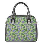 Eggplant With Leaves And Flowers Print Shoulder Handbag