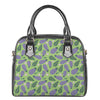 Eggplant With Leaves And Flowers Print Shoulder Handbag