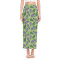 Eggplant With Leaves And Flowers Print Side Slit Maxi Skirt