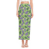 Eggplant With Leaves And Flowers Print Side Slit Maxi Skirt