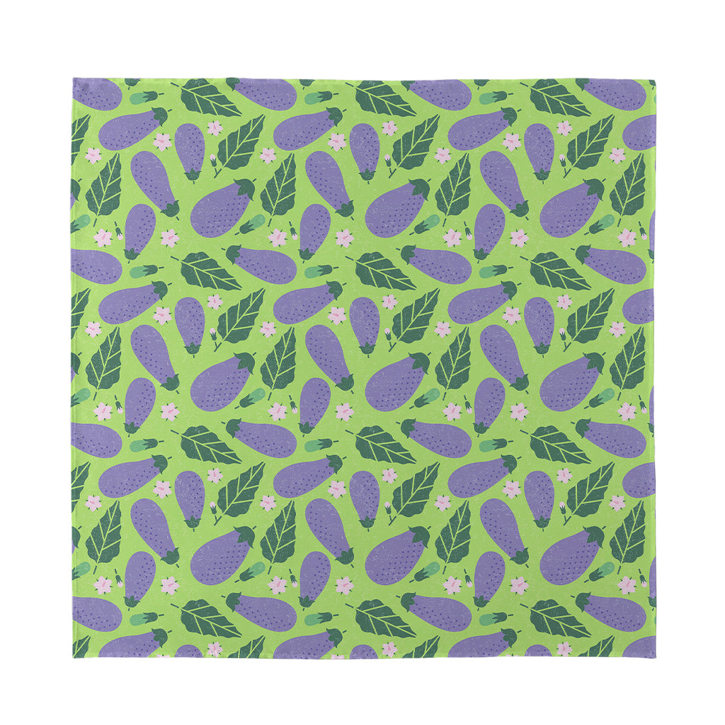 Eggplant With Leaves And Flowers Print Silk Bandana