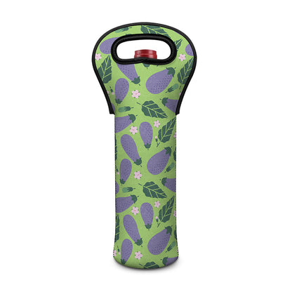 Eggplant With Leaves And Flowers Print Single Neoprene Wine Tote
