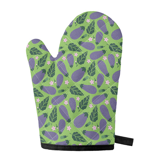 Eggplant With Leaves And Flowers Print Single Oven Mitt
