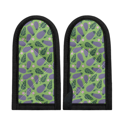 Eggplant With Leaves And Flowers Print Skillet Handle Cover
