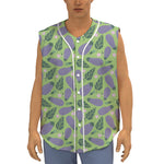 Eggplant With Leaves And Flowers Print Sleeveless Baseball Jersey