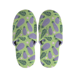 Eggplant With Leaves And Flowers Print Slippers