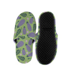 Eggplant With Leaves And Flowers Print Slippers