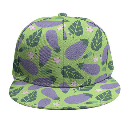 Eggplant With Leaves And Flowers Print Snapback Cap