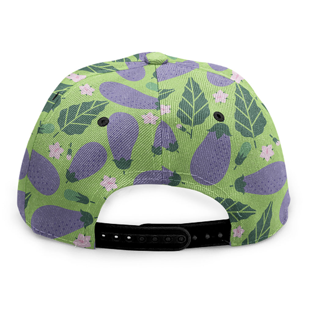 Eggplant With Leaves And Flowers Print Snapback Cap