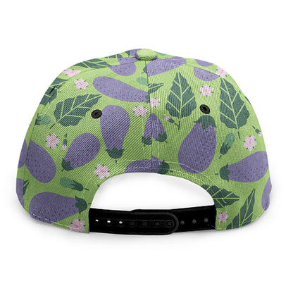 Eggplant With Leaves And Flowers Print Snapback Cap