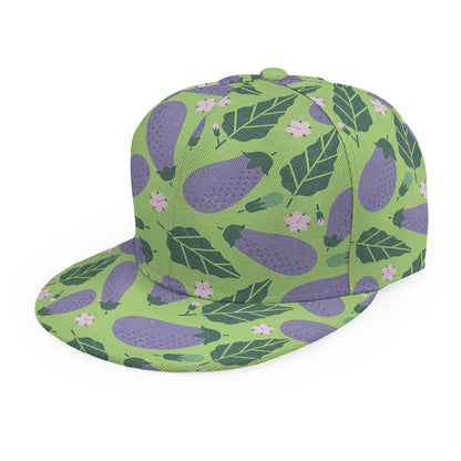 Eggplant With Leaves And Flowers Print Snapback Cap