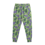 Eggplant With Leaves And Flowers Print Sweatpants