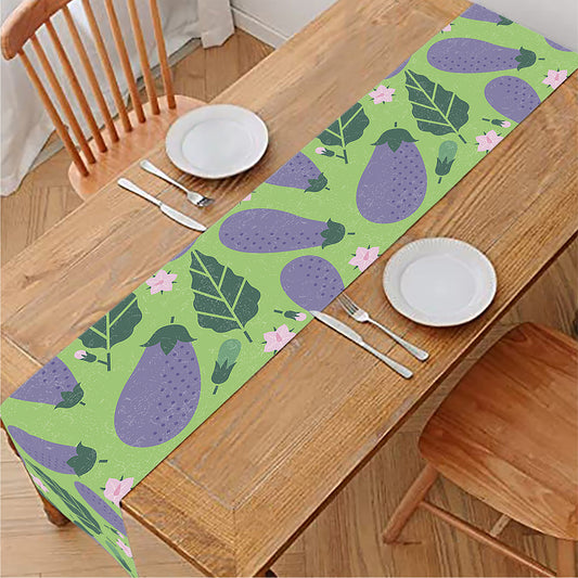Eggplant With Leaves And Flowers Print Table Runner