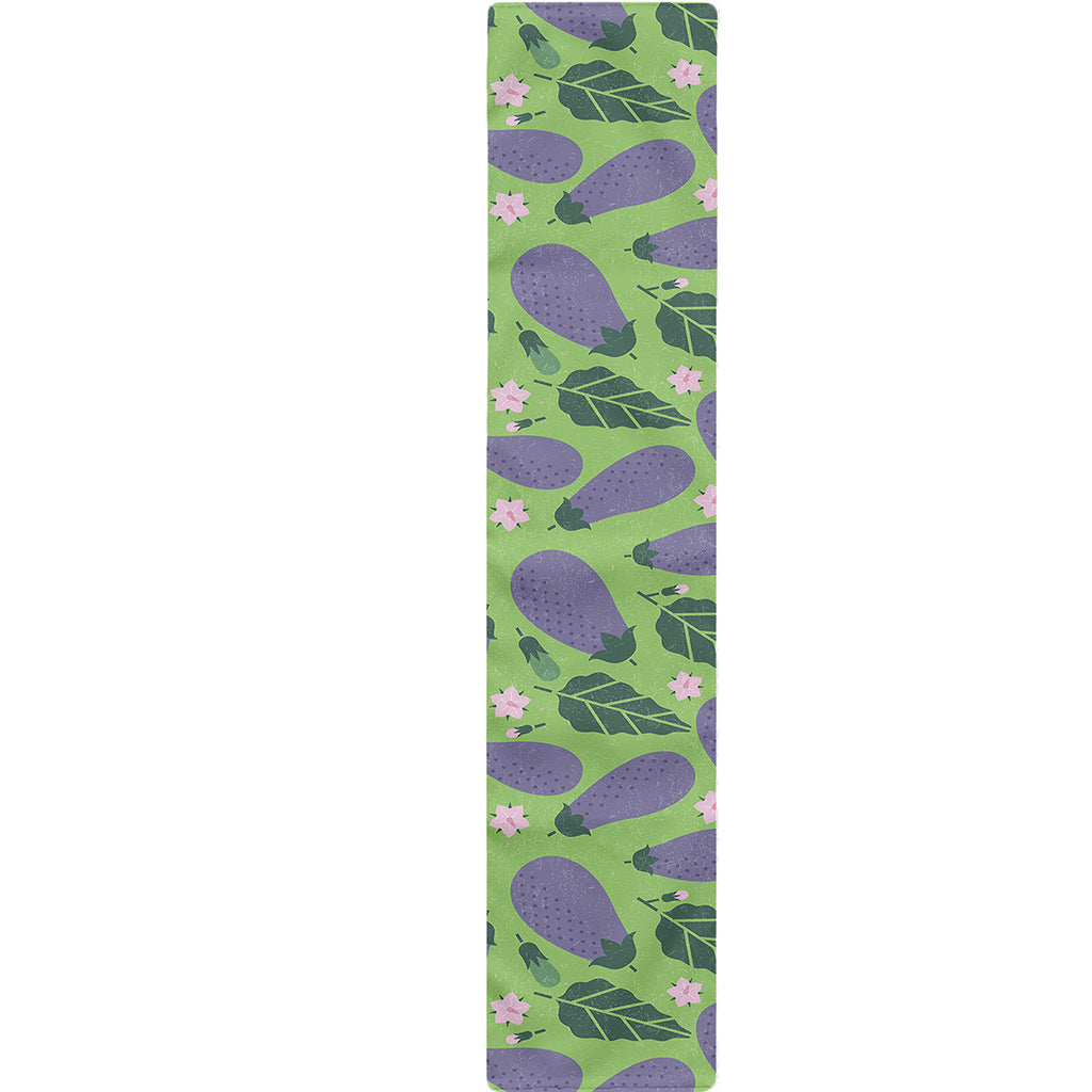 Eggplant With Leaves And Flowers Print Table Runner