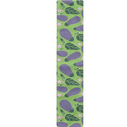 Eggplant With Leaves And Flowers Print Table Runner