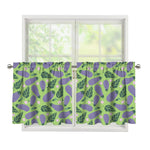 Eggplant With Leaves And Flowers Print Tier Curtains