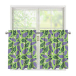 Eggplant With Leaves And Flowers Print Tier Curtains