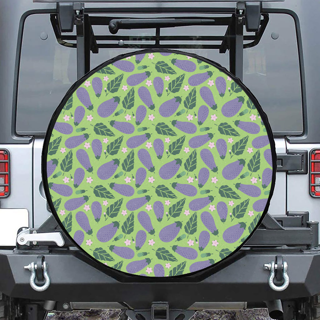 Eggplant With Leaves And Flowers Print Tire Cover