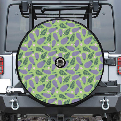 Eggplant With Leaves And Flowers Print Tire Cover With Camera Hole