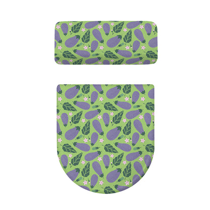 Eggplant With Leaves And Flowers Print Toilet Lid And Tank Cover Set