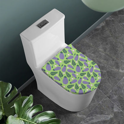Eggplant With Leaves And Flowers Print Toilet Lid Cover