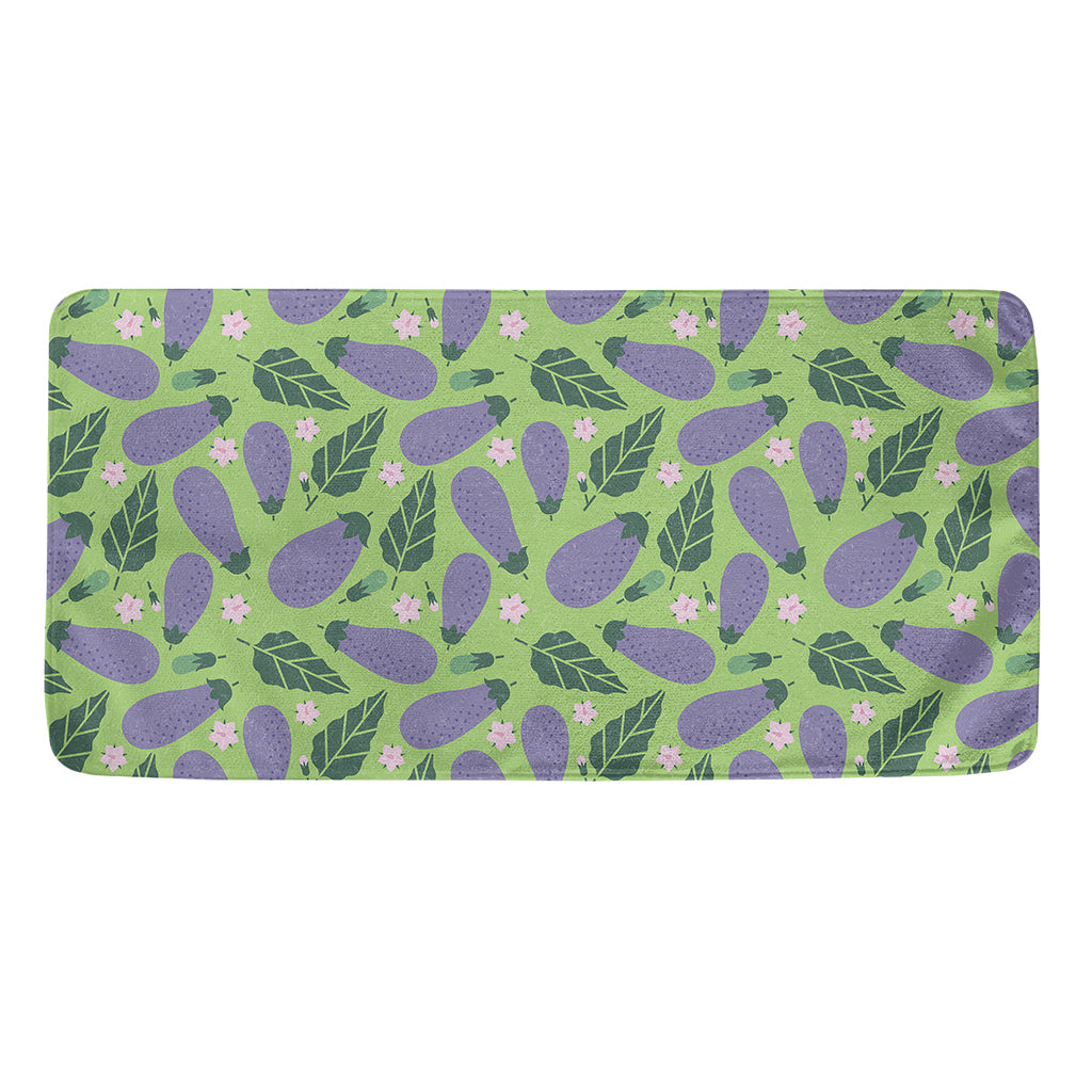 Eggplant With Leaves And Flowers Print Towel