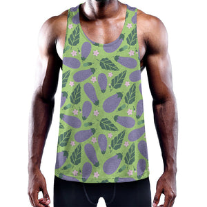 Eggplant With Leaves And Flowers Print Training Tank Top