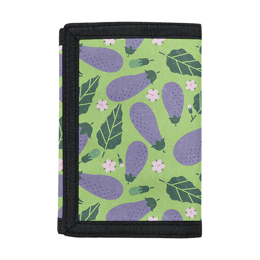 Eggplant With Leaves And Flowers Print Trifold Wallet