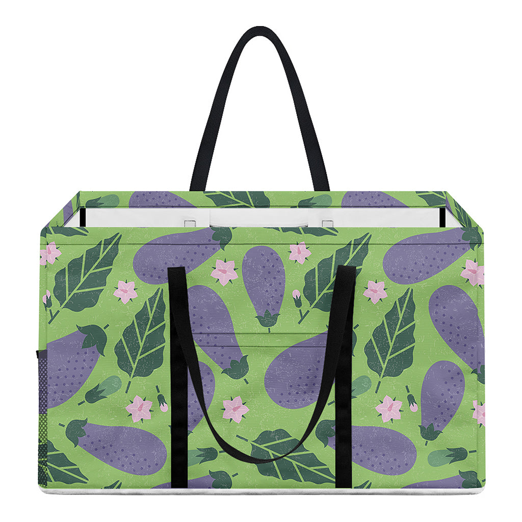 Eggplant With Leaves And Flowers Print Utility Tote Bag