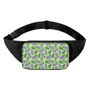 Eggplant With Leaves And Flowers Print Waist Bag