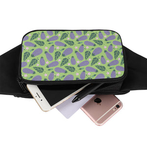 Eggplant With Leaves And Flowers Print Waist Bag