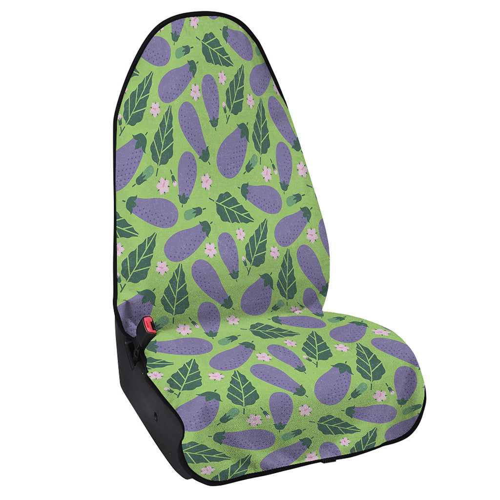 Eggplant With Leaves And Flowers Print Waterproof Car Seat Cover