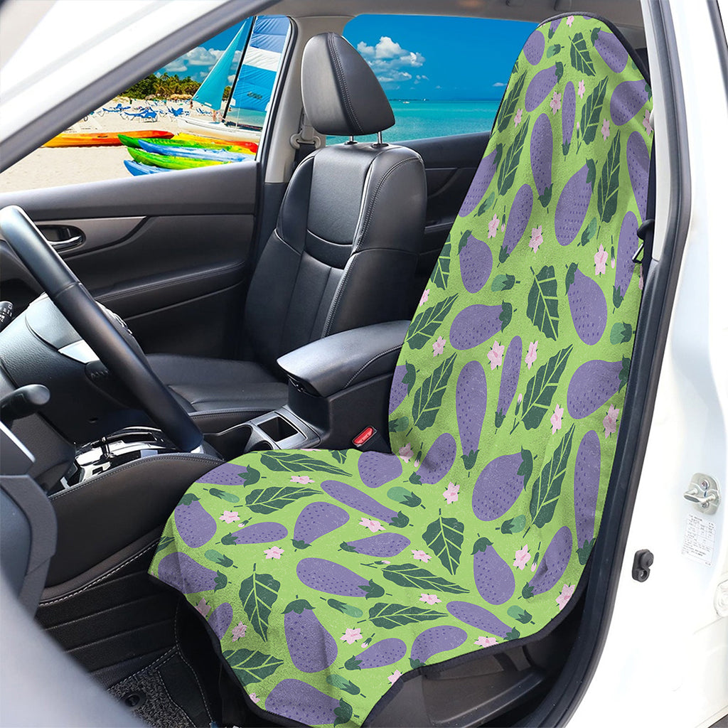 Eggplant With Leaves And Flowers Print Waterproof Car Seat Cover