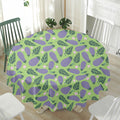 Eggplant With Leaves And Flowers Print Waterproof Round Tablecloth