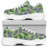 Eggplant With Leaves And Flowers Print White Chunky Shoes