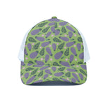 Eggplant With Leaves And Flowers Print White Mesh Trucker Cap