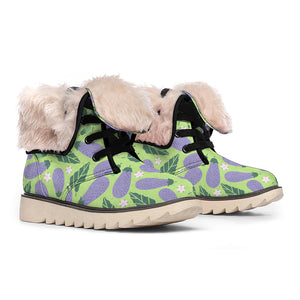 Eggplant With Leaves And Flowers Print Winter Boots