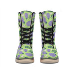 Eggplant With Leaves And Flowers Print Winter Boots