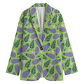 Eggplant With Leaves And Flowers Print Women's Blazer