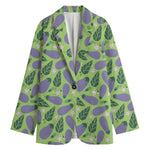 Eggplant With Leaves And Flowers Print Women's Blazer