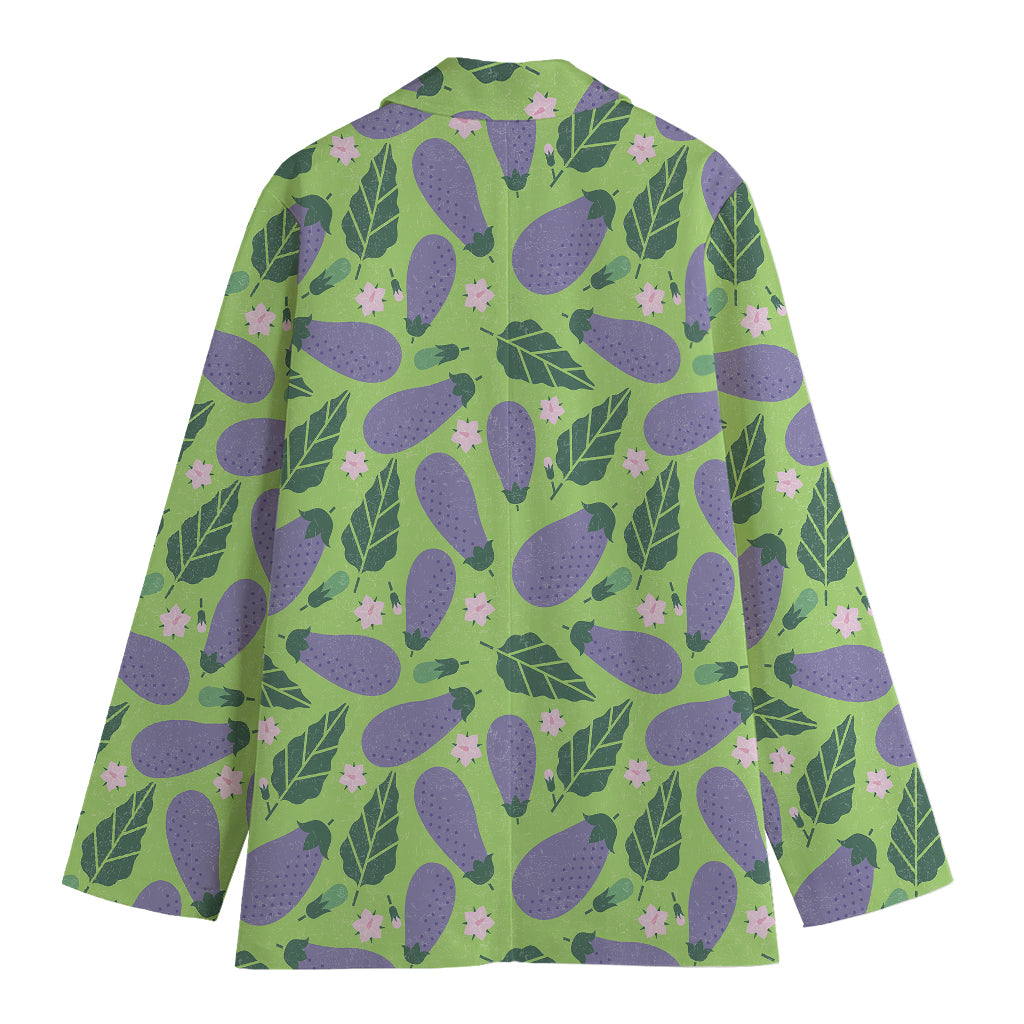 Eggplant With Leaves And Flowers Print Women's Blazer