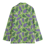 Eggplant With Leaves And Flowers Print Women's Blazer